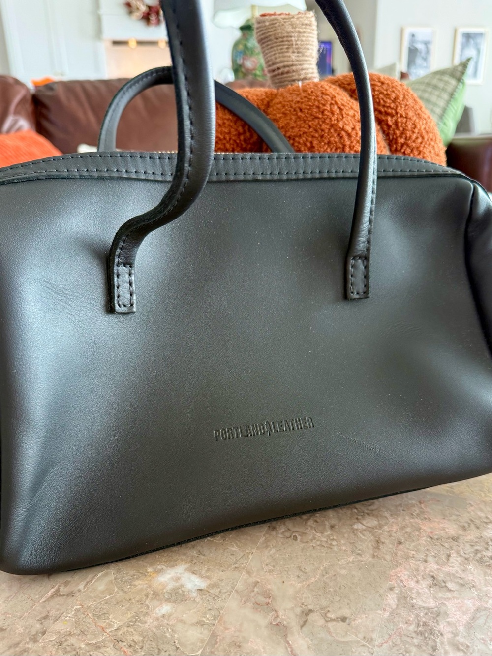 Portland Leather Black Messenger Bag with Top Handles
